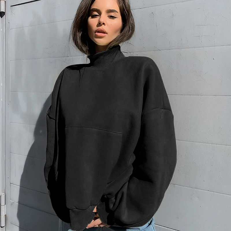 

YICIYA 2020 Fashion Autumn Turtleneck Oversized Sweatshirt Women Solid Casual Loose Cotton Pullover Long Sleeve Sweat Shirt