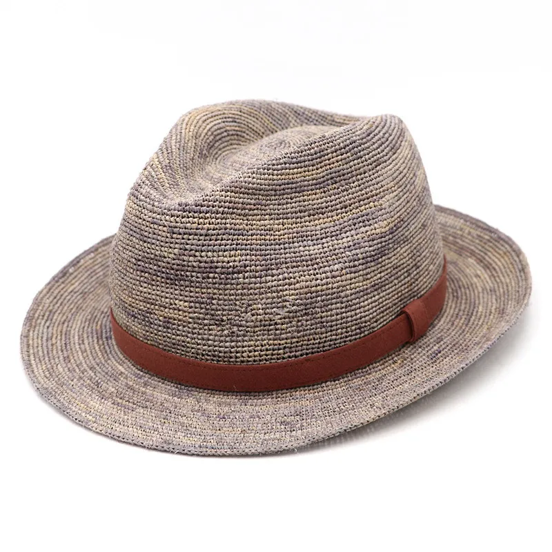 

202006-gaoda-200102 summer England style handmade fine raffia grass belt fedoras cap men women panama jazz outdoor hat