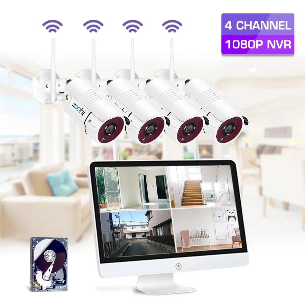 Zoohi 15,6 дюймов lcd 2-мегапиксельная NVR Камера безопасности Система открытый Wifi ip-камера комплект Survellance беспроводная камера s система безопасности наборы