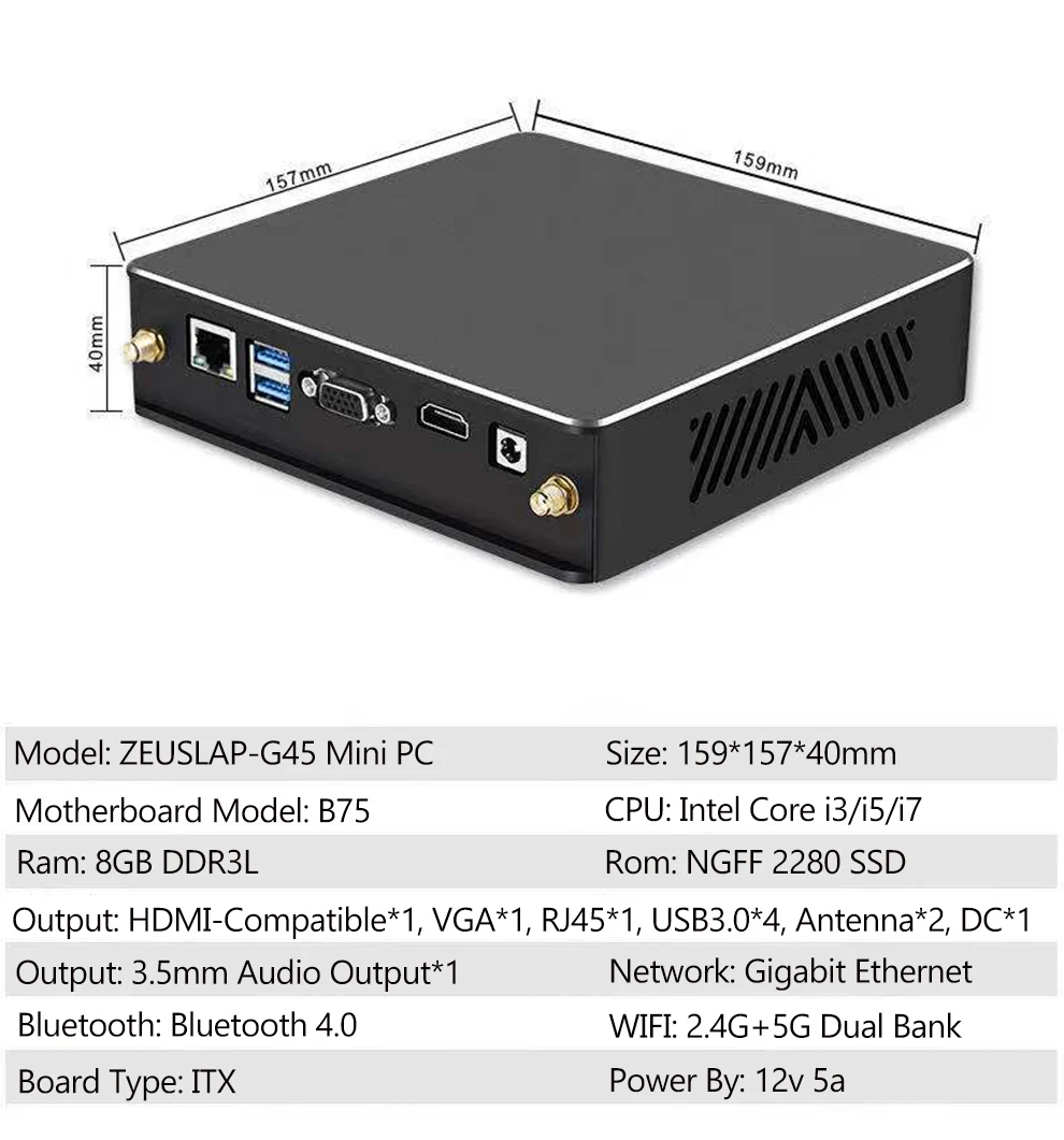 ZEUSLAP 8 ГБ ОЗУ 1 ТБ SSD Intel Core i7 3770 i5 3470 i3 2120 Мини ПК Win10 5G WiFi Gigabit Ethernet VGA HDMI совместимый