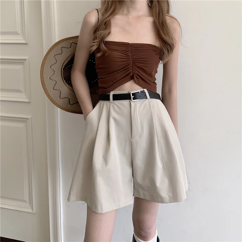 

Шорты женские хлопковые, с высокой талией, широкие, с карманами на молнии, лето 2021