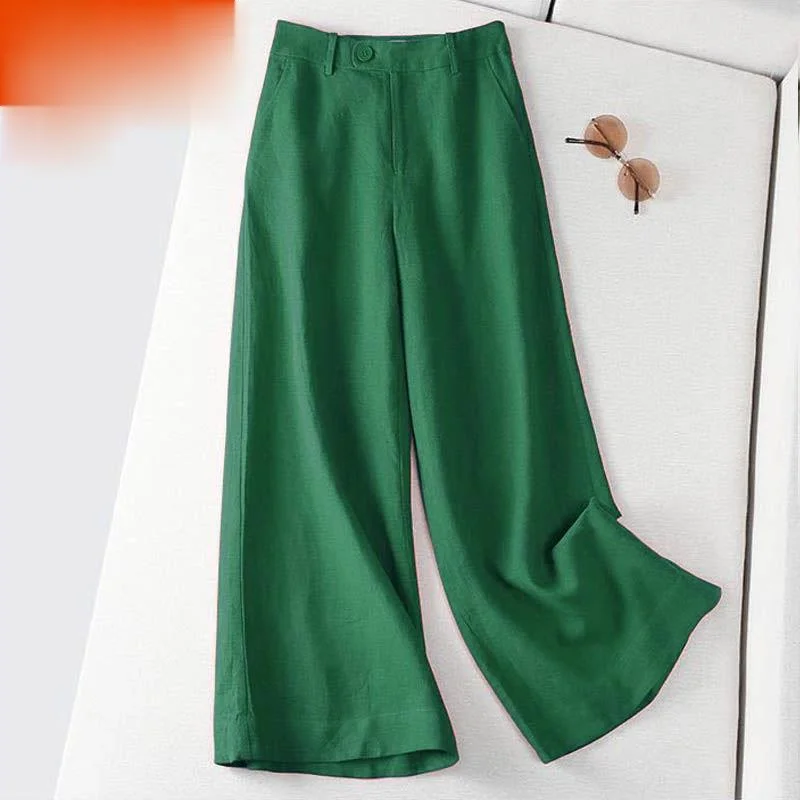 

Spring Summer Women Cotton Linen Pant Vintage Solid Loose High Waisted New Fashion Popular Casual Wide Leg Long Trousers M146