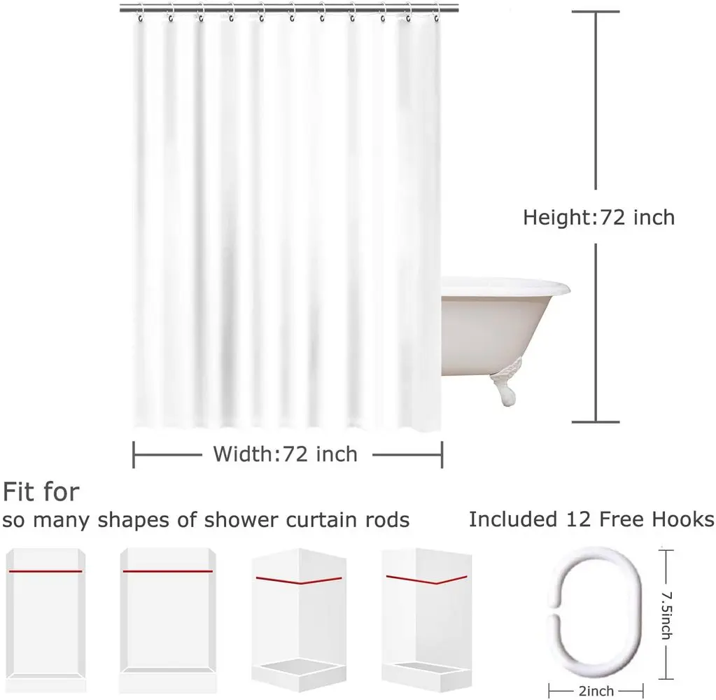 

AnberCare Fabric Shower Curtain with Hooks, Polyester Fabric Machine Washable Waterproof Shower Curtains 72'x72', Bottom Pattern