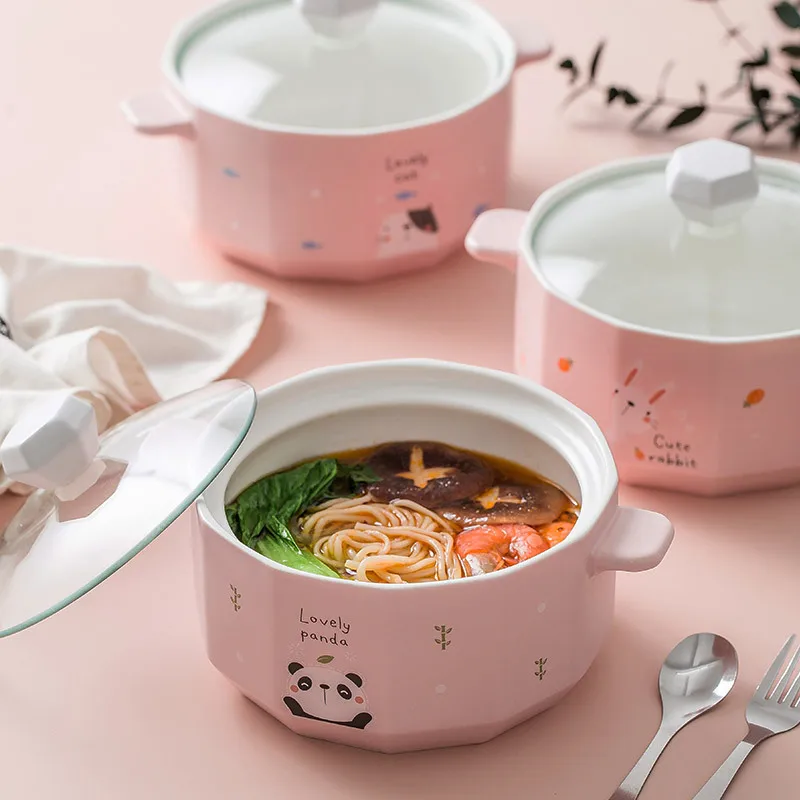 Творческий Керамика мгновенного миска для лапши с крышкой большая суповая лапша
