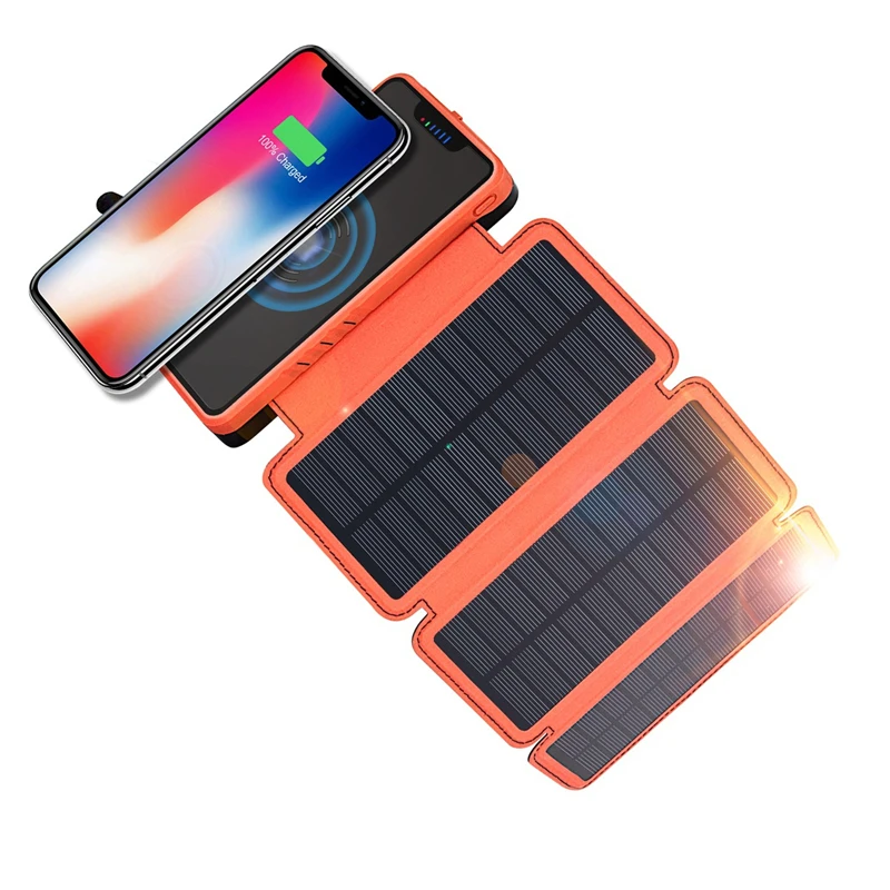 Solar Power Bank 20000mAh Qi Wireless Charger Portable Charger Powerbank for iPhone 11 Samsung S9 Poverbank with Dual Flashlight