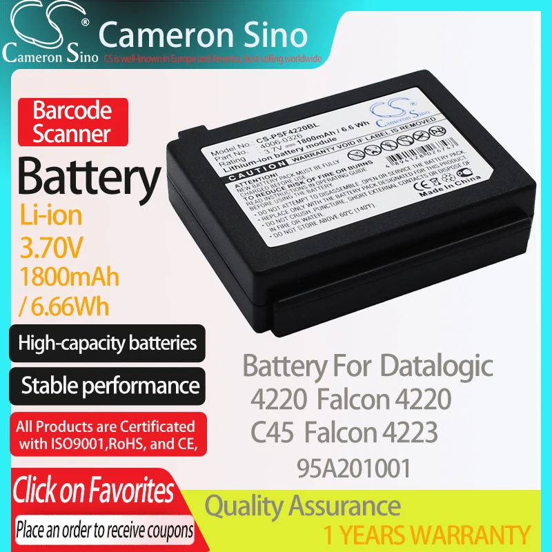 

CameronSino Battery for Datalogic 4220 C45 Falcon 4220 Falcon 4223 fits PSC 4006-0326 Barcode Scanner battery 1800mAh/6.66Wh