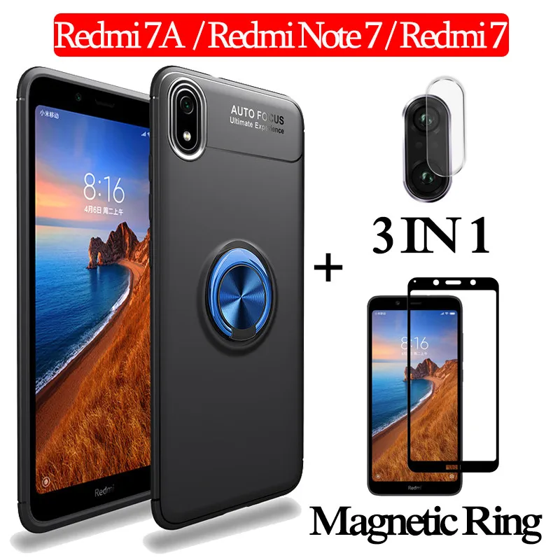 3 в 1 стекло + магнитом Силиконовое чехол сяоми ми 9т на Redmi 7 A мягкий телефона Xiaomi Mi