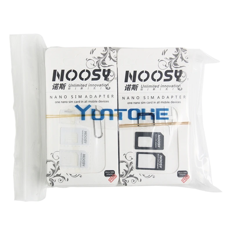 

1000 комплектов (4000 шт.) 4 в 1 Noosy Nano Micro SIM адаптер для извлечения карты для iPhone 7 6 5 5S для iPhone 6 6plus с розничной коробкой