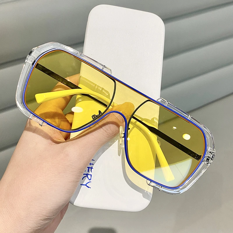 

New Oversize Women Yellow Sunglasses Retro Large Frame Men Night Driving Glasses European And American Style Outdoor Sunglasess