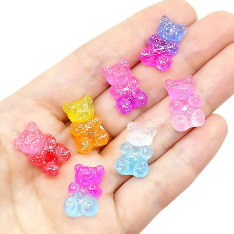 

New 10Pcs Figurines Miniatures Home Decor Flatback Food DIY Resin Sugar Dollhouse Cute Bear Design Candy Stationery Box