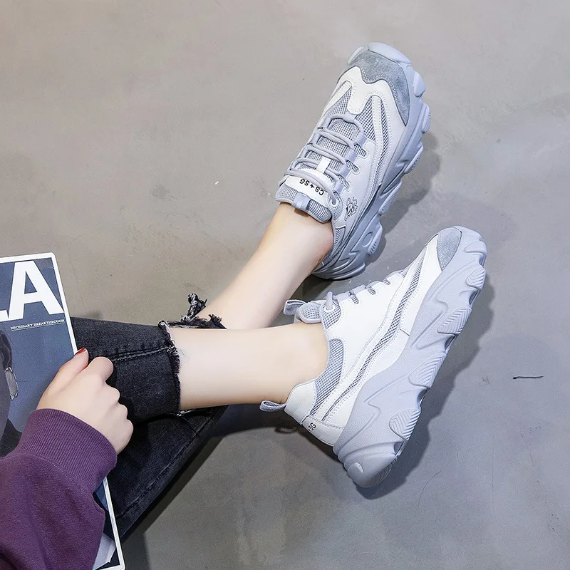 

Jookrrix 2020 Women Spring Female Genuine Leather Chunky Sneakers Women Fashion Increased 6cm Wedges Thick Sole Shoes