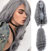 charisma sliver grey synthetic lace front wig with natural hairline water wave high temperature hair wigs for black women