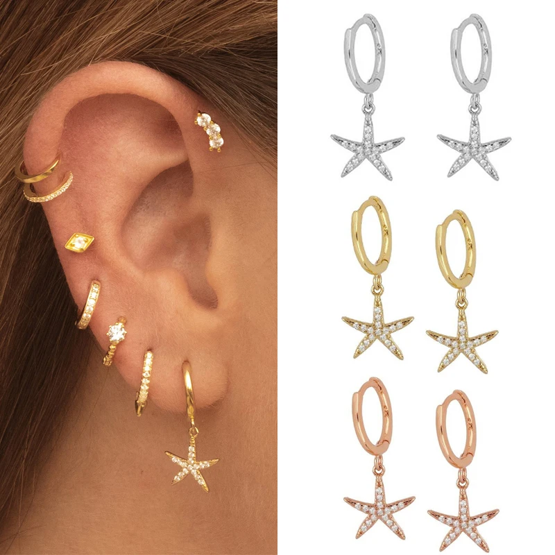 

Classic Gold Filled Dangle Earrings for Women Zircon Star Earrings Fashion Korean Elegant Simple Jewelry for Girl Luxury Jewelry