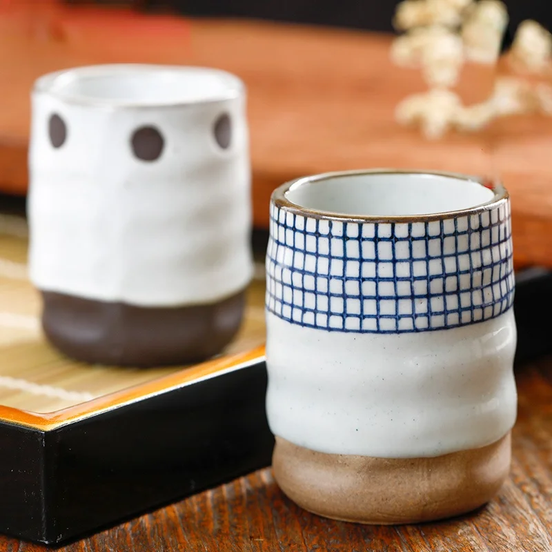 

Three Part Fired Japanese Retro Ceramic Tea Cup Soup Swallow Cup Household Creative Straight Body Cup Underglaze Color