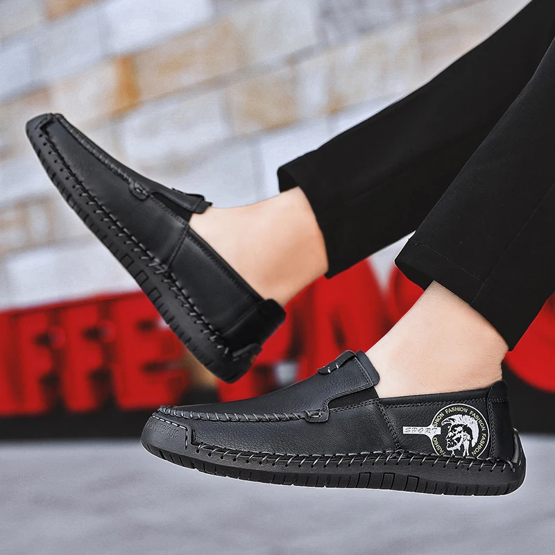 Мужская обувь модная стильная кожаная повседневная винтажные Лоферы ручной