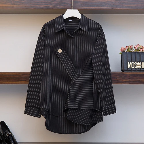 Женская блузка в полоску с длинным рукавом размера плюс Повседневная Длинная