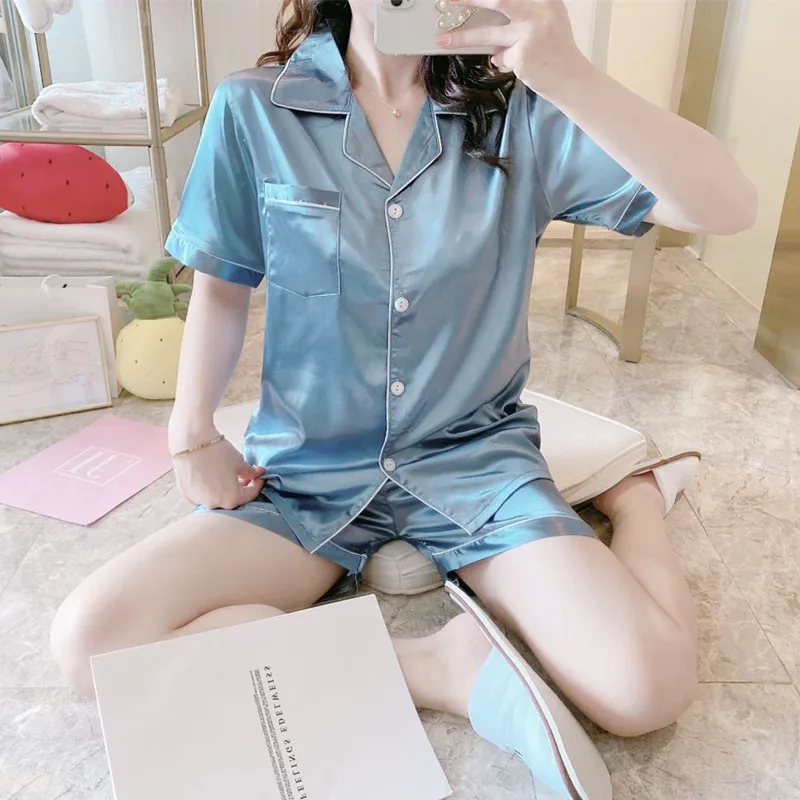 Пижама из двух частей женское нижнее белье летний пижамный комплект шелковое
