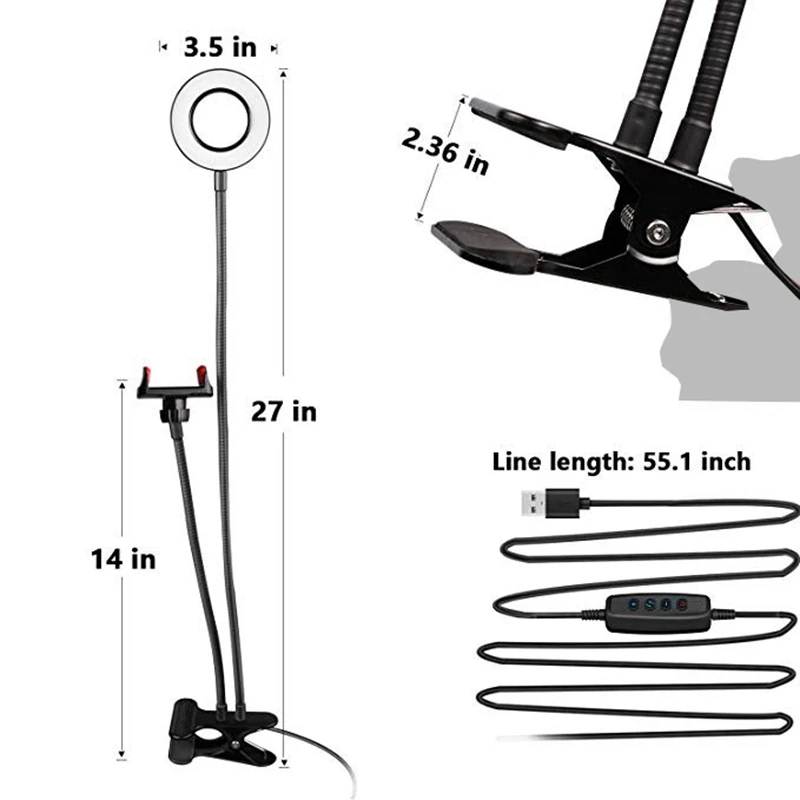 Светодиодный светильник с кольцом наполнителем держатель для мобильного или