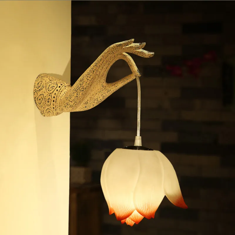 

Китайское Ретро украшение для дома, китайская антикварная лампа для спальни, прикроватная лампа, зеркальная передняя лампа, настенная лампа с бергамотом и лотосом LB122112