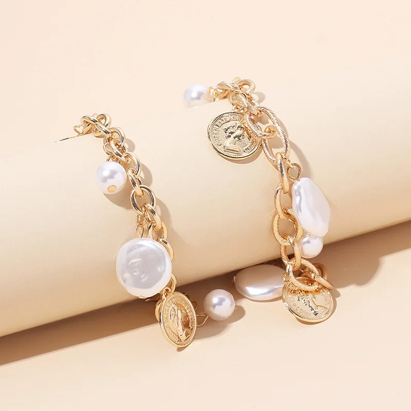 

2021 Fashion Korean Niche Design Beauty Head Gold Charm Chian Bracelet For Women Goth Vintage Drop Round Pearl Bracelets Jewelry