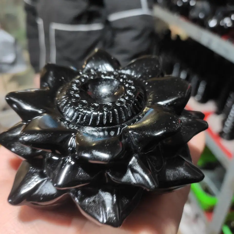 

1pcs Black Obsidian Lotus Flower Healing Crystal Ball Stand Office/Home Decor