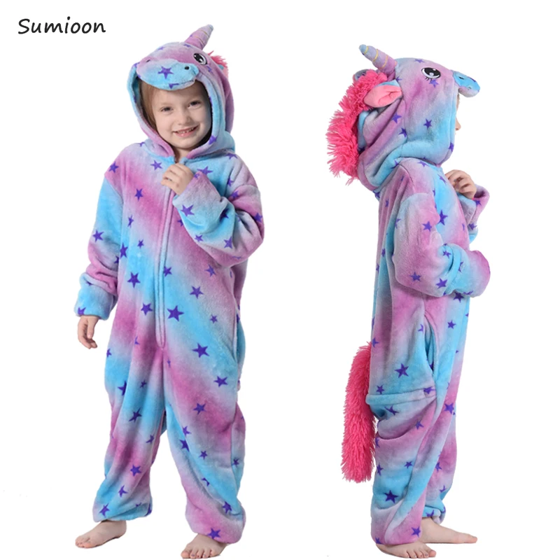 Blue star unicorn Kigurumi/Детские пижамы; детские комбинезоны с изображением животных; радуги; единорога; пижамы для мальчиков и девочек; пижамы с вышивкой в виде панды; комбинезон; детская одежда для сна - Цвет: Blue star unicorn