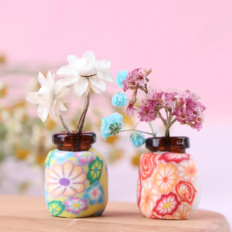 

10Pcs Miniatures 1:12 Colorful Pot DIY Handmade Dollhouse Kitchen Deco Flower Vase Dolls House Accessories Random Style