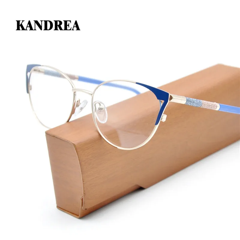 

KANDREA 2021 компьютерные очки с блестками оправа для женщин сплав кошачий глаз оптические очки Женские Классические Прозрачные Линзы для очков ...