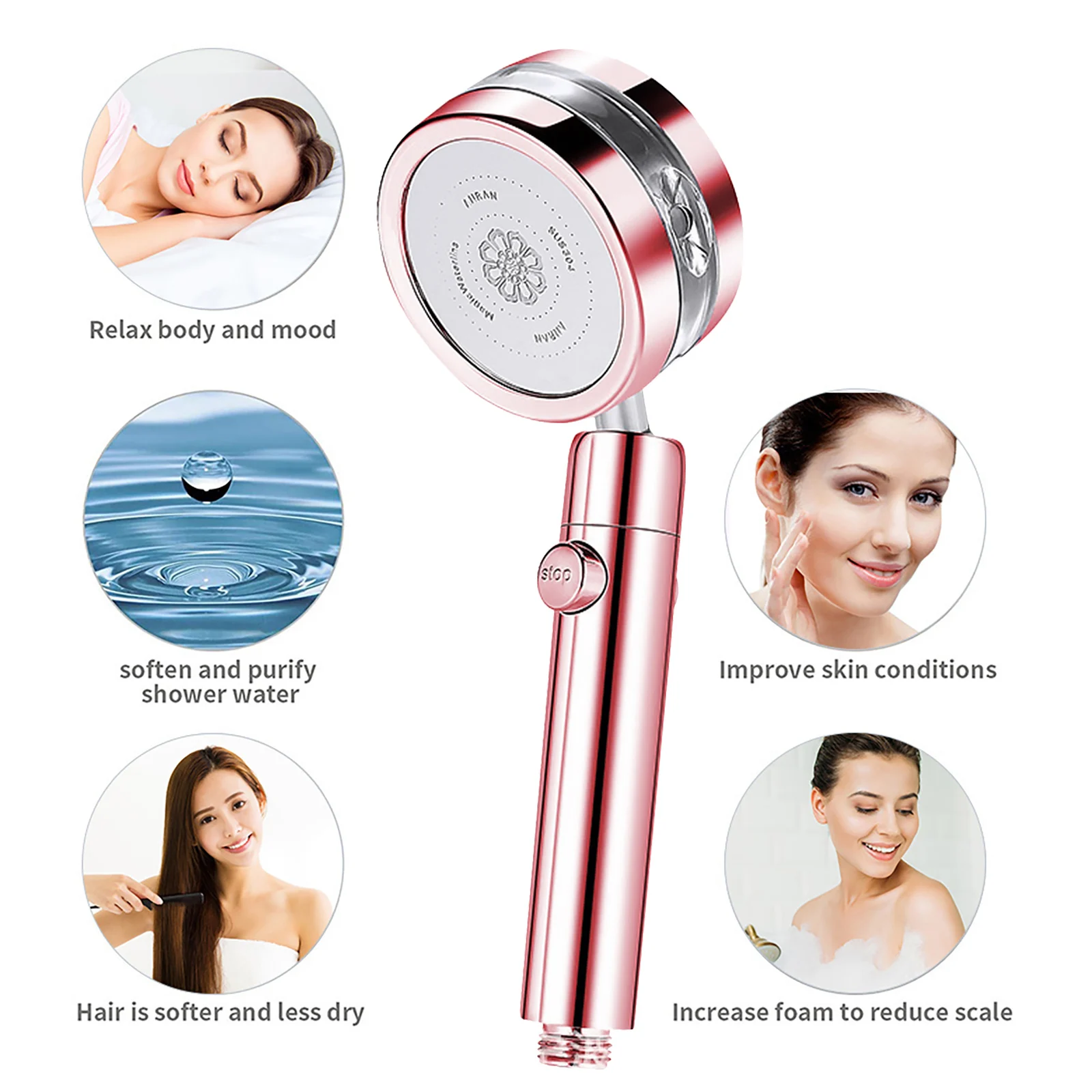 

Hand Held Shower Head Water Saving with Turbine Pressure Increase High Pressure Spray Rain Shower Head Set Includes Hose Base
