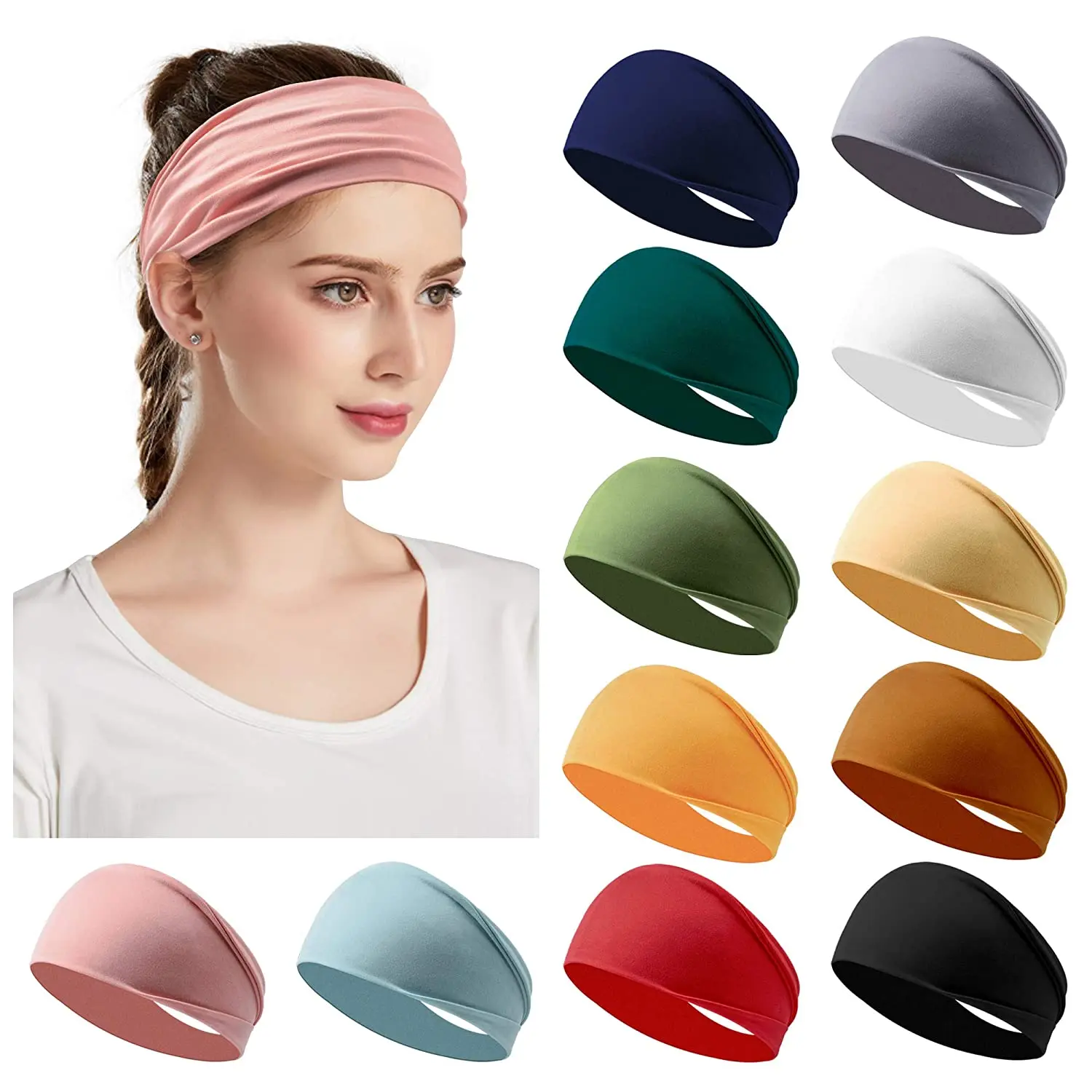 

12 Pack Women's Headbands Elastic Hair Bands Workout Running Turban Headwrap Non Slip Sweat Yoga Hair Wrap for Girls