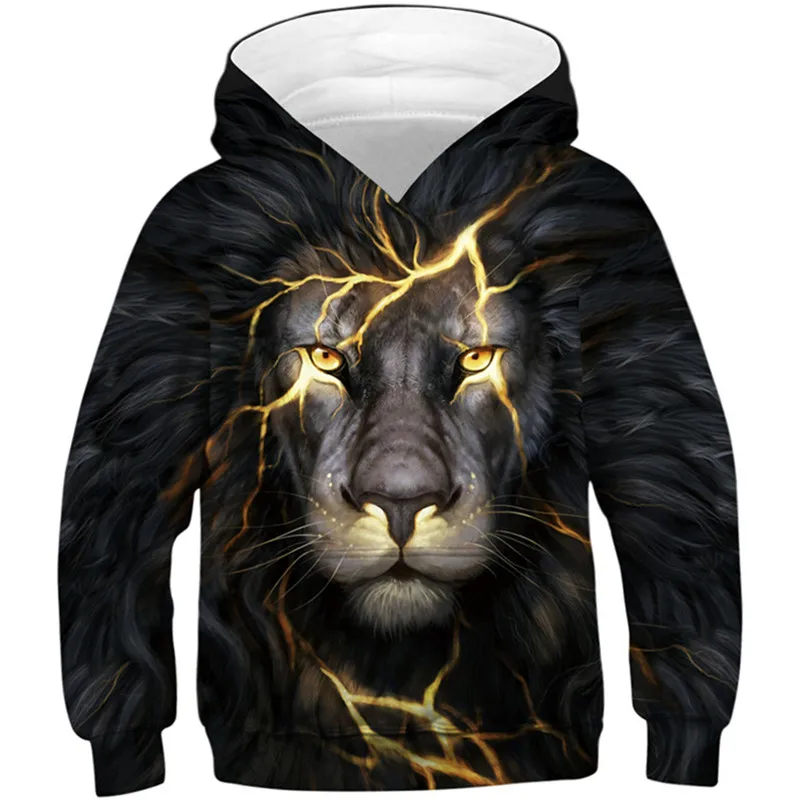 

New Fashion Boy Girl 3d Sweatshirts Print Golden Lightning Lion Hooded Hoodies Children Thin Hoody Tracksuits Kids Pullover Tops