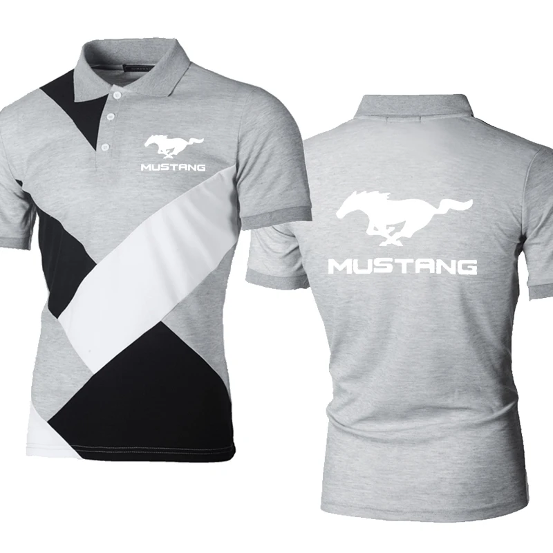 

Summer Men's polo shirt Mustang Car Logo Summer Casual Short Sleeve High Quality Splicing Round Neck Cotton Men's short sleeve