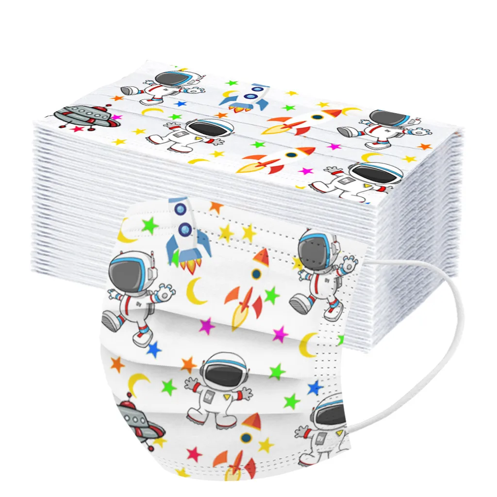 

50pcs Kids Planet Animal Print Mask Mascarillas Child 3ply Ear-loop Mask Mouth Topmask Pollution Mask One Time Mascarillas#LR2