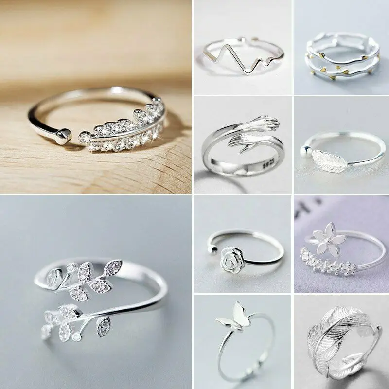 

Huitan Delicate Opening Rings for Women Silver Color Butterfly Leaf Flower Feather Finger Ring Wedding Bands New Fashion Jewelry