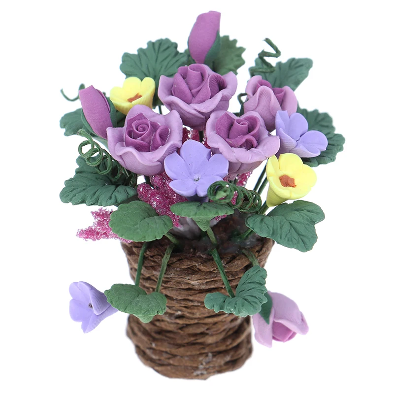 Кукольный домик миниатюрные глиняные цветы в горшок из ротанга плантатор