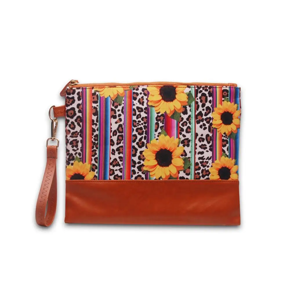 

10pcs Lot Serape Leopard Sunflower Wristlet Clutch Stripes Sunflower Day Clutches Canvas Flower Coin Purse DOMIL1616