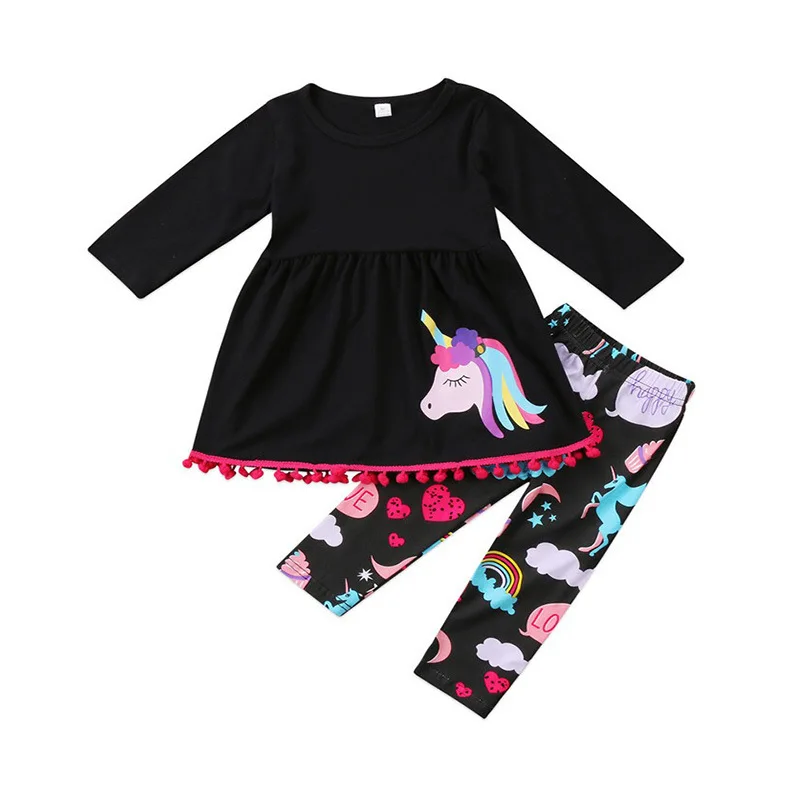 

Одежда для маленьких девочек из 2 предметов весенний Детский костюм для девочек хлопковая Футболка с рисунком + Брюки Модный пуловер для мал...