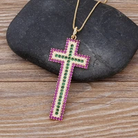 aibef new fashion pink white color cross crystal pendant gold necklace aaa shiny cubic zirconia choker charm jewelry gifts