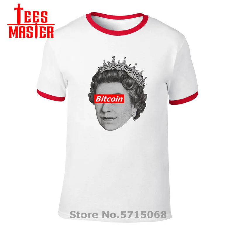 Смешные BTC Биткоин королева криптовалюта бандит Футболка 100% хлопок круглый