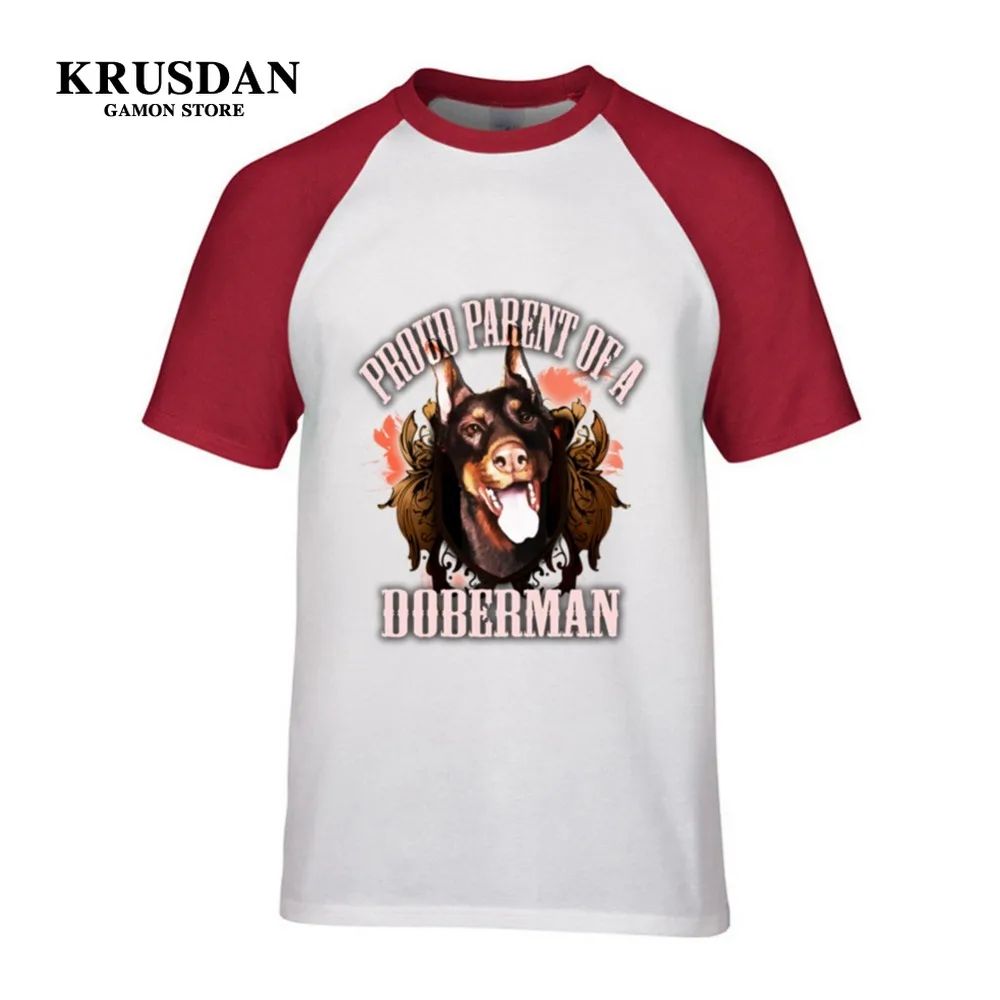 Лето 100% хлопок мужские футболки с принтом Doberman круглым вырезом Забавные топы