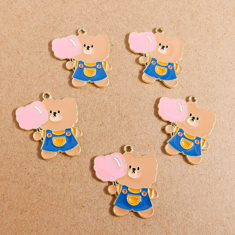 

10pcs 28*31mm Cartoon Alloy Enamel Bear Candy Charms Pendants for Jewelry Making Necklaces Earrings Handmade Crafts Accessories