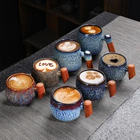 ins kiln turned ceramic wooden handle mug office cup creative tea cup personalized household milk cup cool cups arab cup