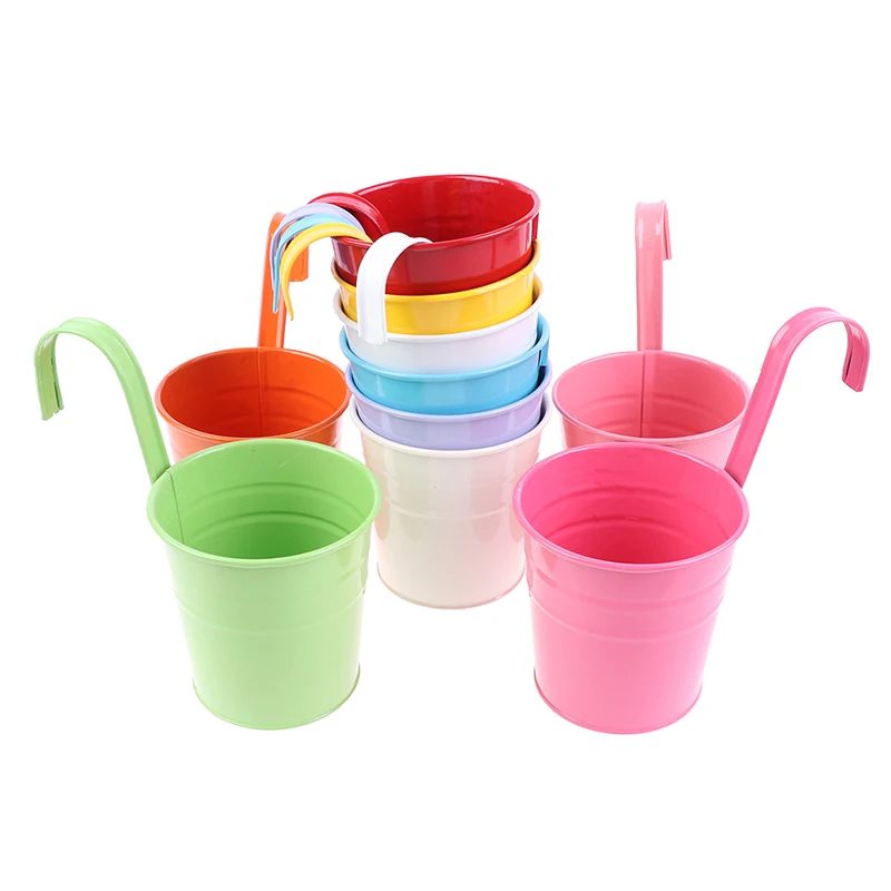 

1 Pc Garden Flower Pots Wall Hanging Bucket For Balcony Plants Pots Hanging Iron Flower Containers