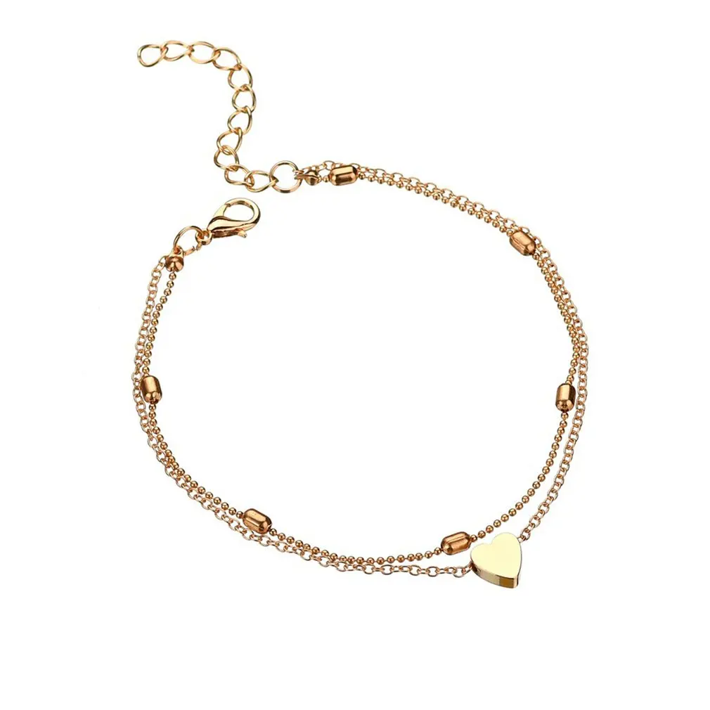 

Double-layer Women's Adjustable Ankle Bracelet Stainless Steel Heart Design Foot Ornament Female Anklet