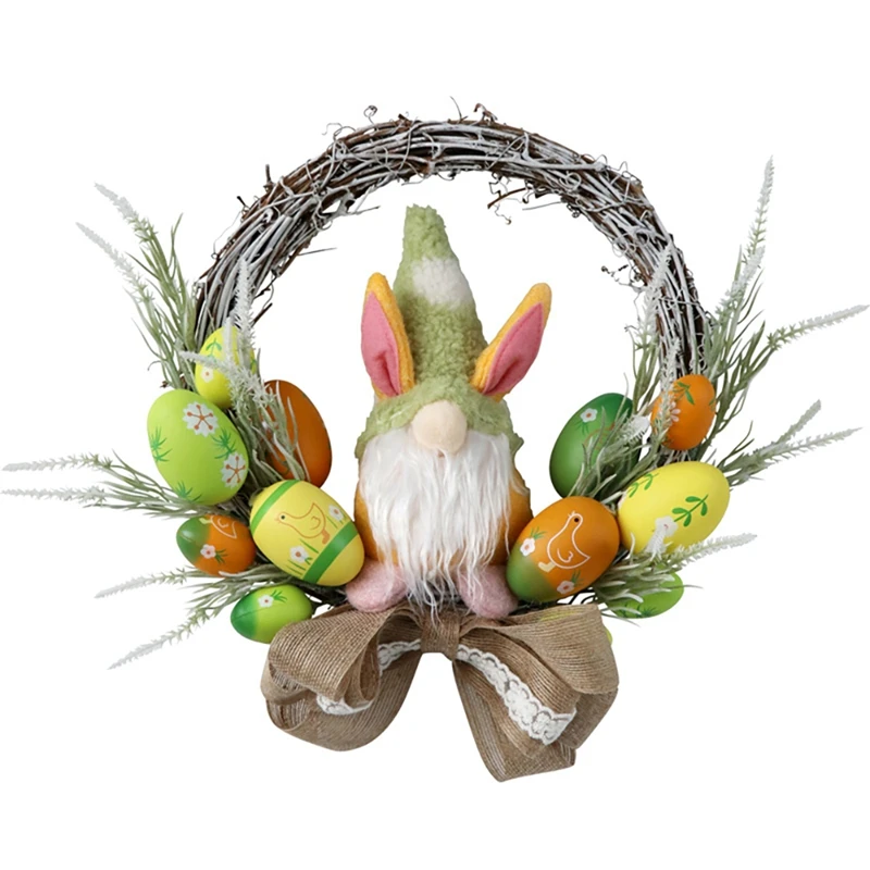 

Easter Rabbit Gnome Wreath Decor For Front Door Cute Bunny Colorful Egg Wall Craft Home Decoration