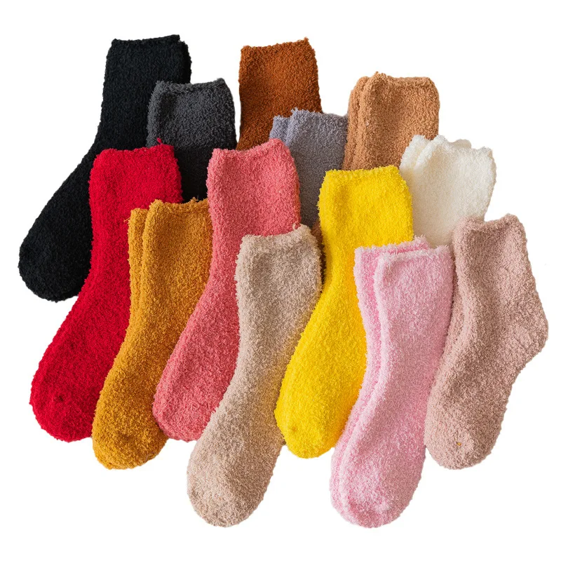 

Women's Socks For Men Set Candy Colors Coral Fleece Body Warmer Ladies Funny Happy Winter Soft Thermal Fat Socks for House