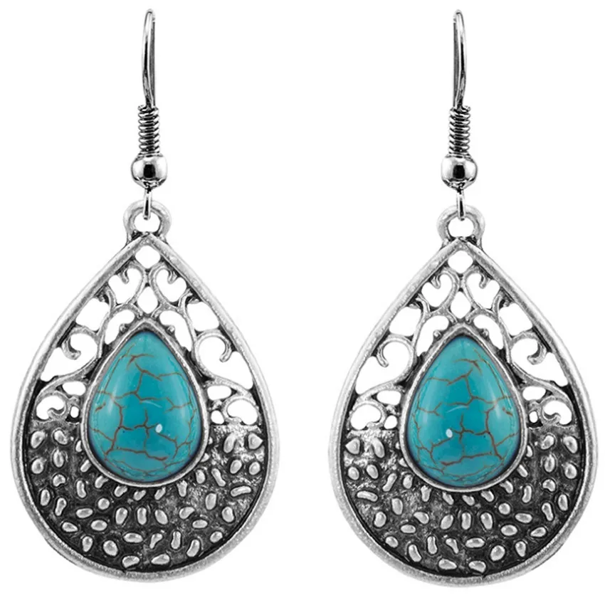 

FYSL, оптовая продажа, 10 пар, с серебряным покрытием капли воды зеленая бирюза камень трендовые длинные серьги ювелирные изделия