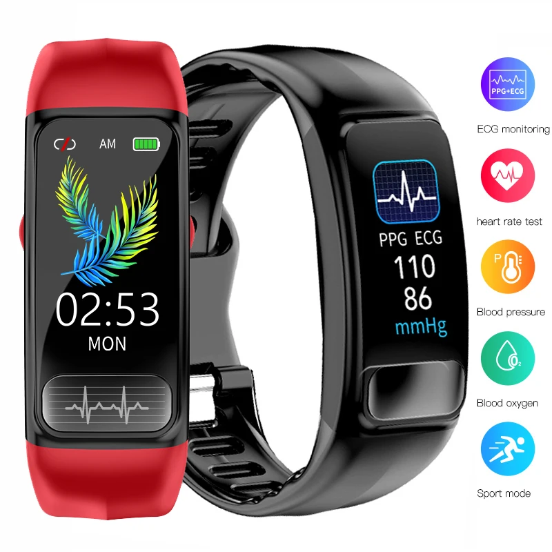 

ECG PPG Smart Band Heart Rate Blood Pressure Monitoring Smart Bracelet Men IP67 Waterproof Weather Forecast Sport Wristbands