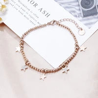 stainless steel small heart star charm bracelet for women rose gold beads chain bracelet girls fashion jewelry mujeres pulsera