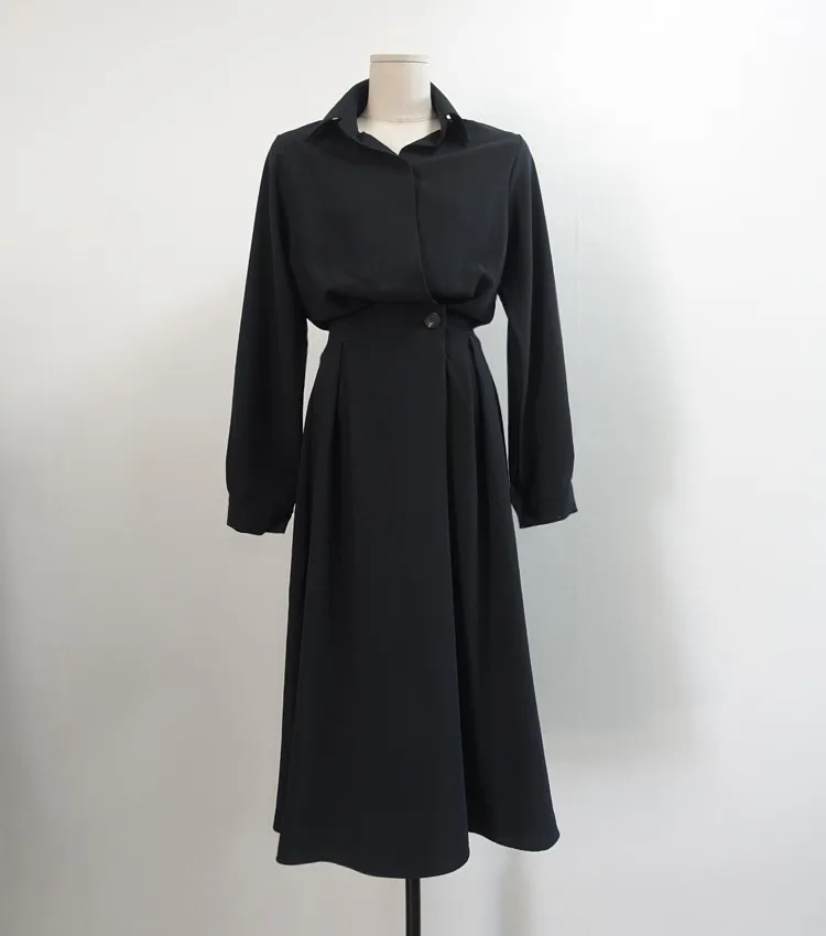 

Spring Autumn Elegant Long Dress Women Full Sleeve Turn Down Collar Tunic Chic Korean Office Dresses Bodycon Robe Femme 2021